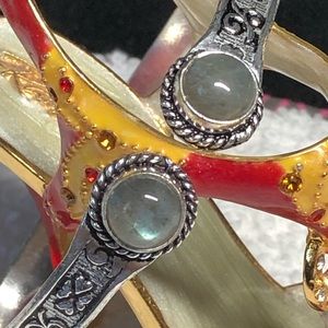 Genuine Labradorite bangle/cuff-etched -adjustable-925